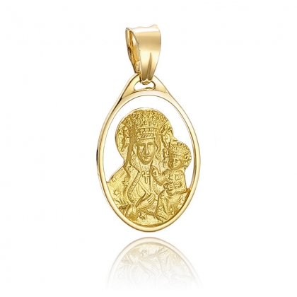 Złoty Medalik owalny z Matką Boską Częstochowską próby 585